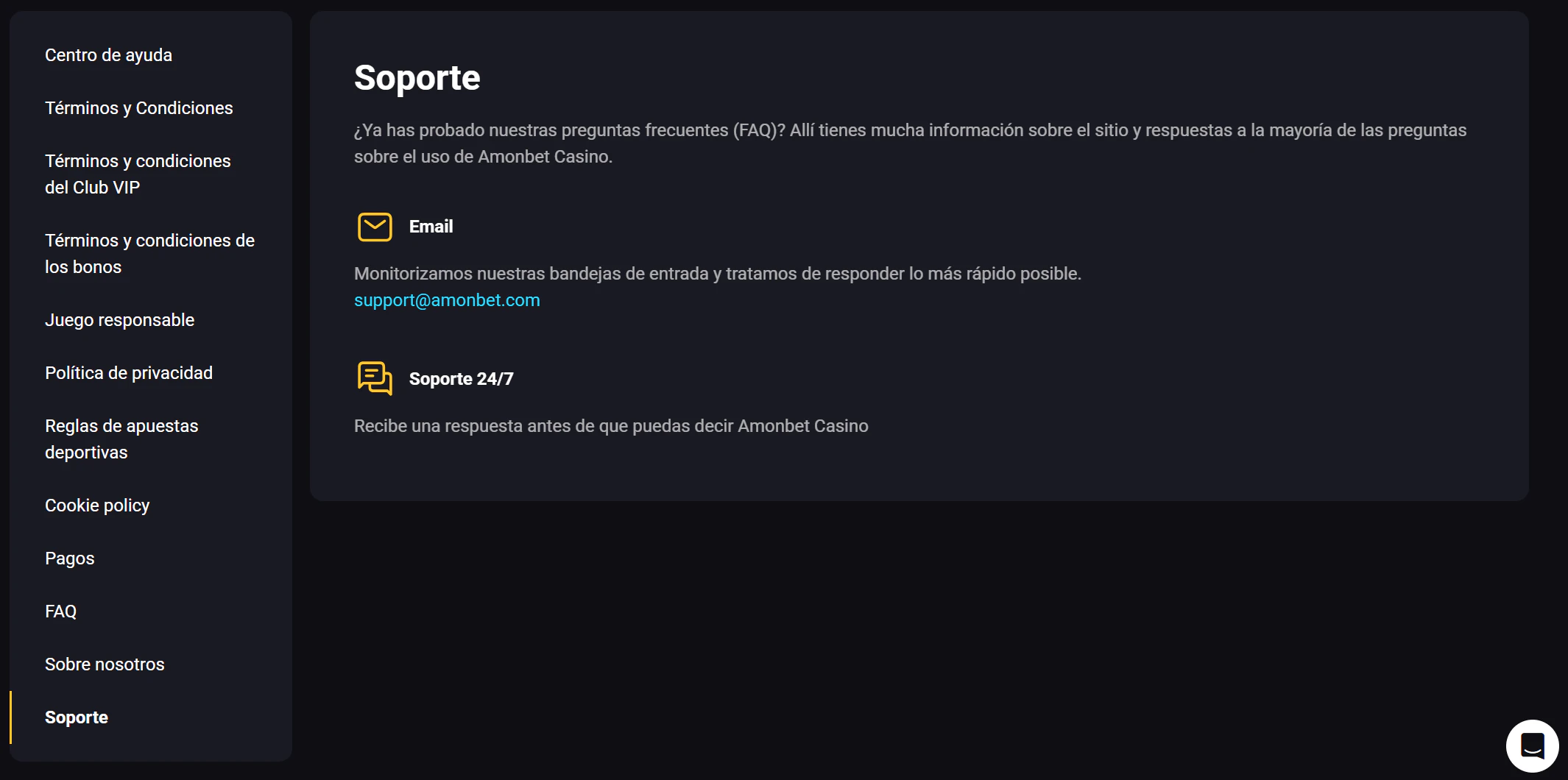 Atención al cliente de amonbet