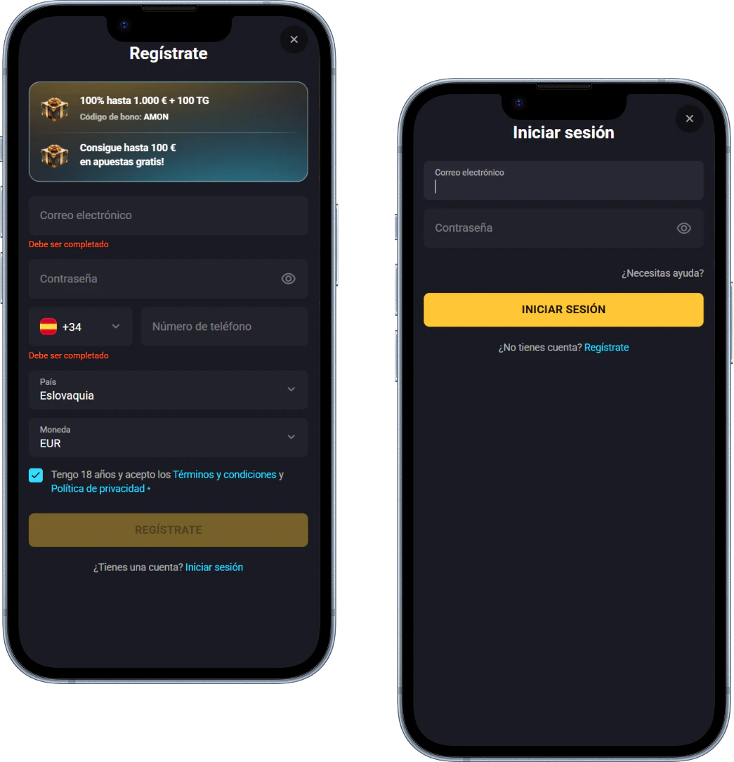 Registro e inicio de sesión en amonbet